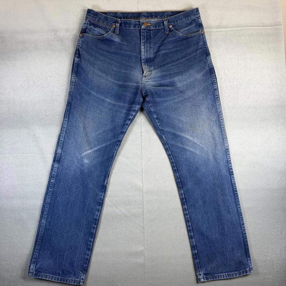Wrangler Cowboy Cut Jeans Mens 38x32 Blue Med Wash Original Fit Whiskered Denim